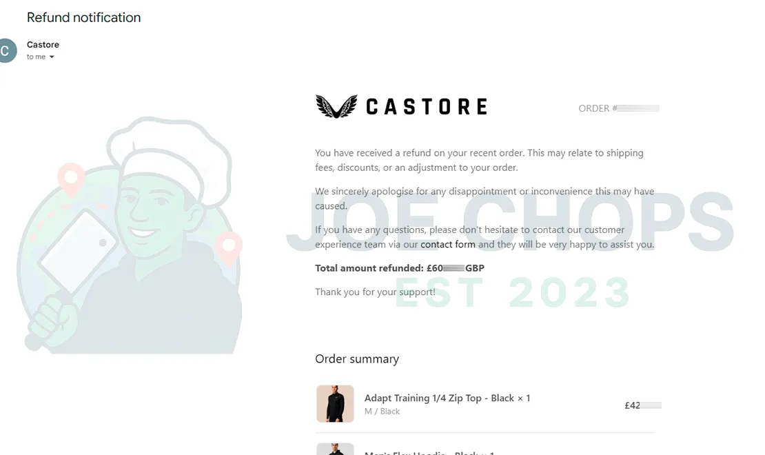 Castore Order Success